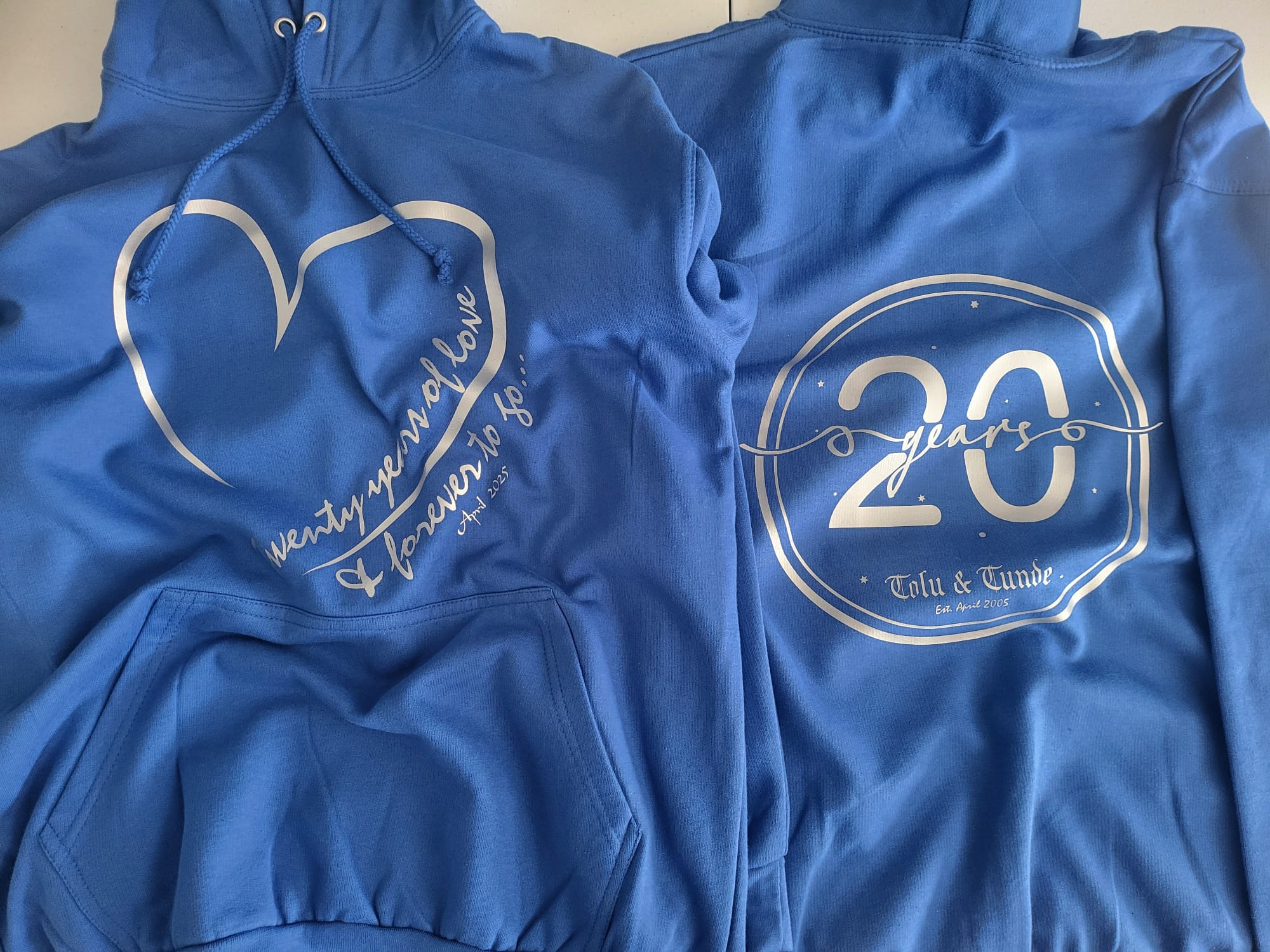 Customised 20 years of love - blue hoodies